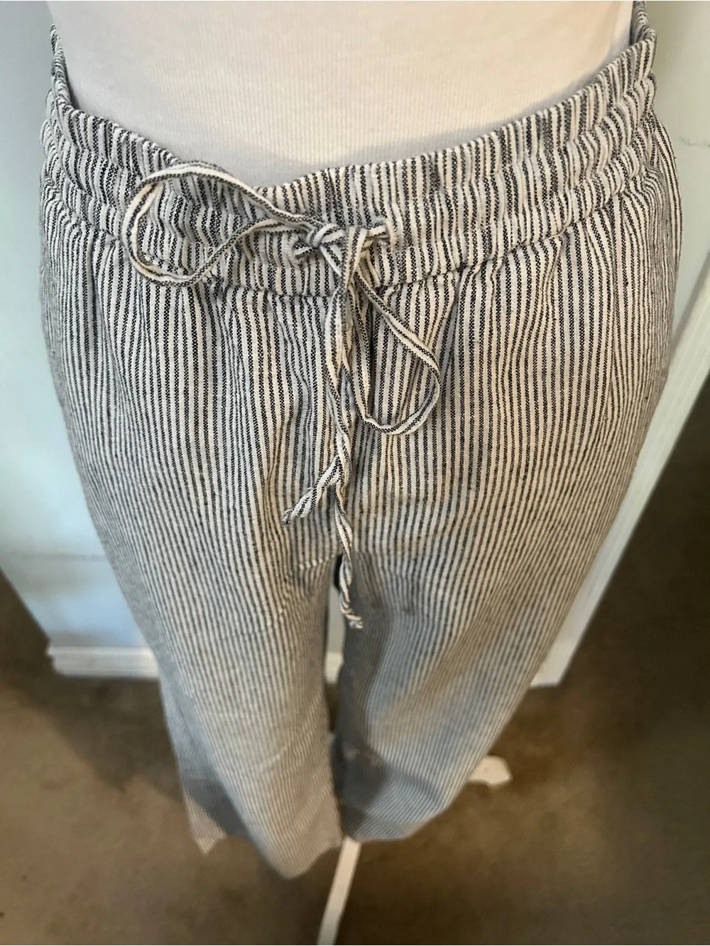 J Crew Drawstring Wide-Leg Pants in Black & White Stripe